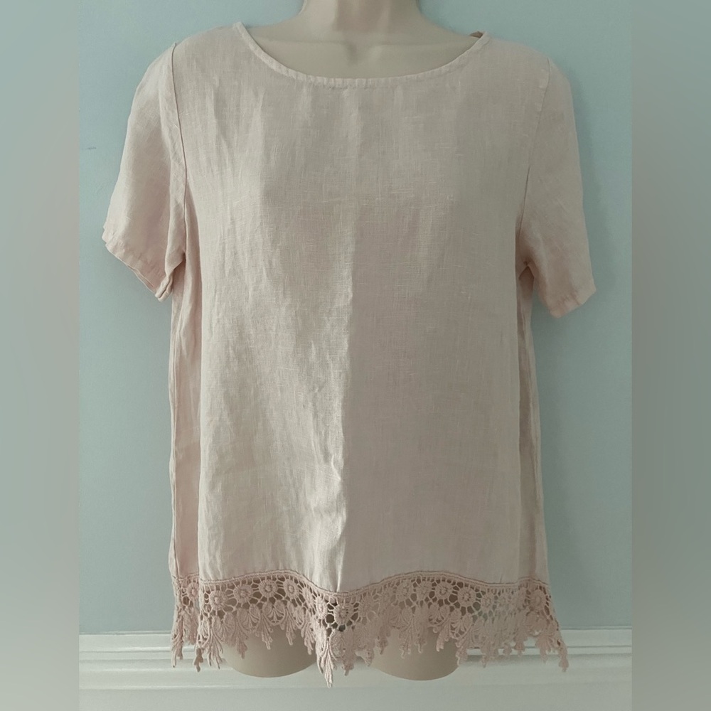 TERZO MILLENNIO of Italy petal pink Linen top Lace chic feminine minimalist S